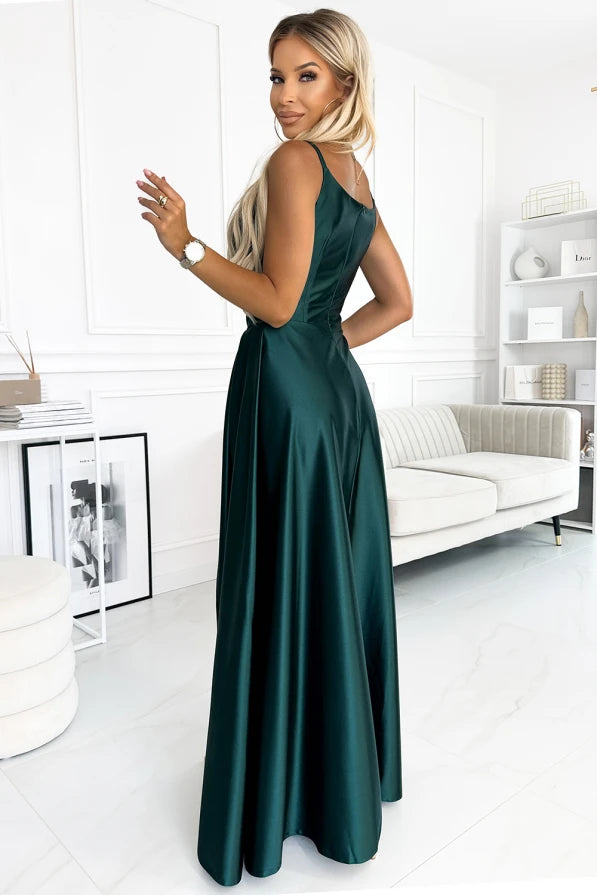 Abito Elegante lungo in raso con spacco