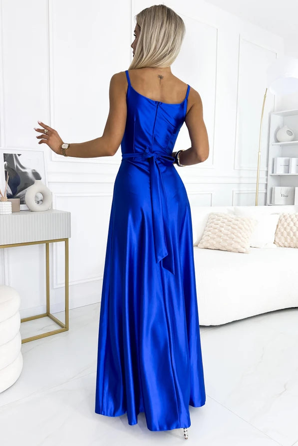 Abito Elegante lungo in raso con spacco